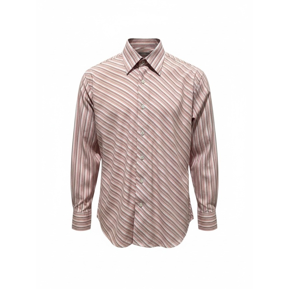 Prototype Mens Diagonal Stripe Button Down Shirt Pink White Tan Long Sleeve L